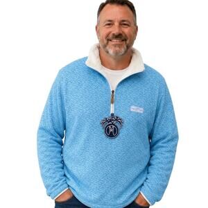 USA Palm Light Blue Wave Pattern & White Sherpa Reversible Pullover Men’s Small